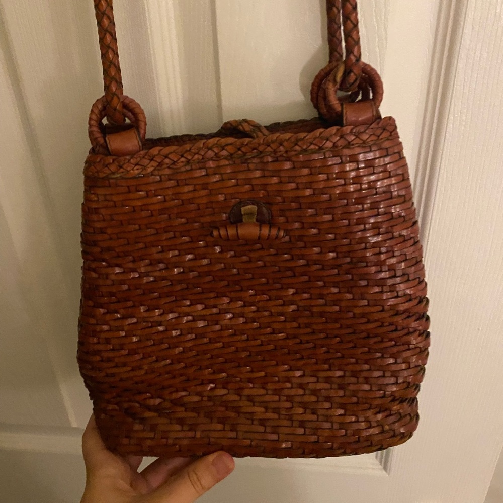 woven brown leather purse